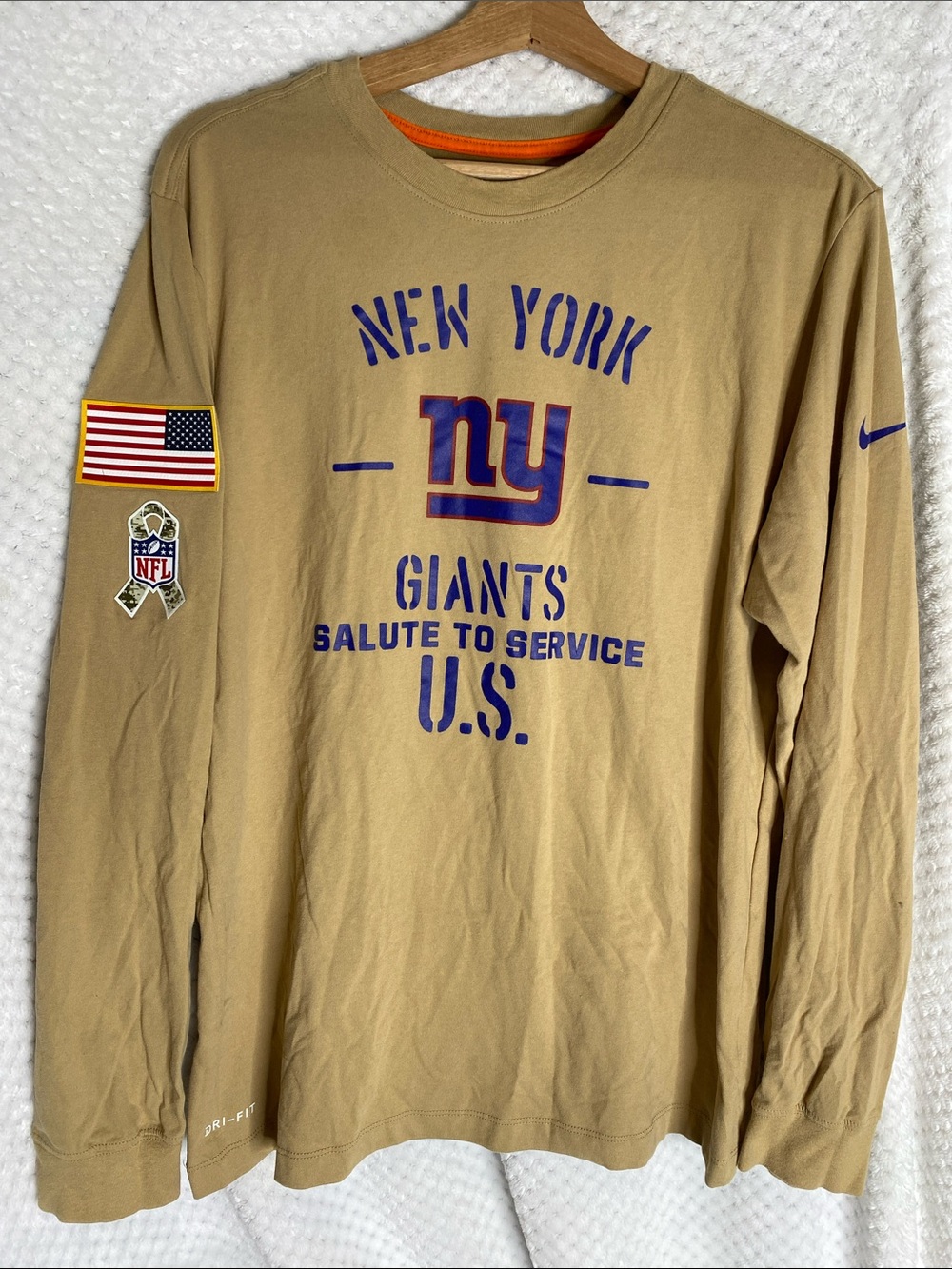 Nike NFL Tan New York Giants Salute to Service Long Sleeve Tee